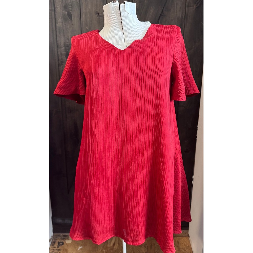 Altar'd State Red Textured V Neck Flutter Sleeve A Line Dress Size Small